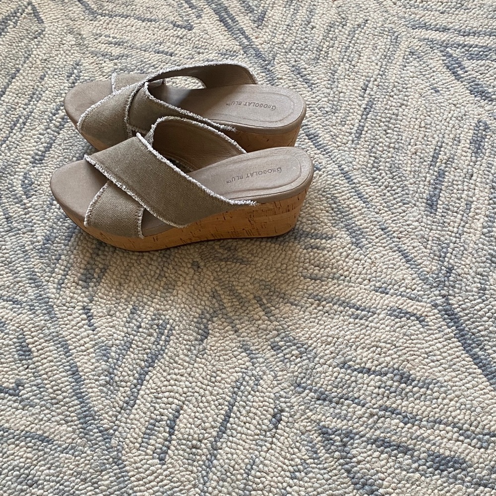 Chocolat Blu Tan and Wedge with Frayed Edge Sandals